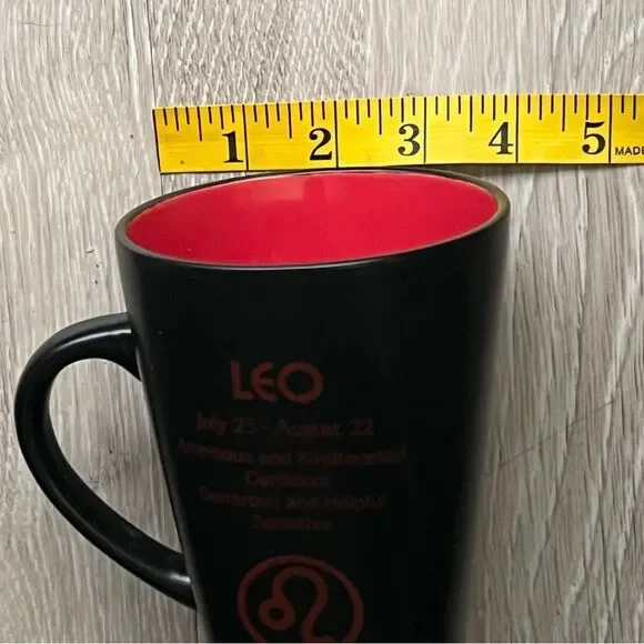 LEO Zodiac Lion Astrology Black Red Mug with Large Red Leo Design Like New - Picture 6 of 9